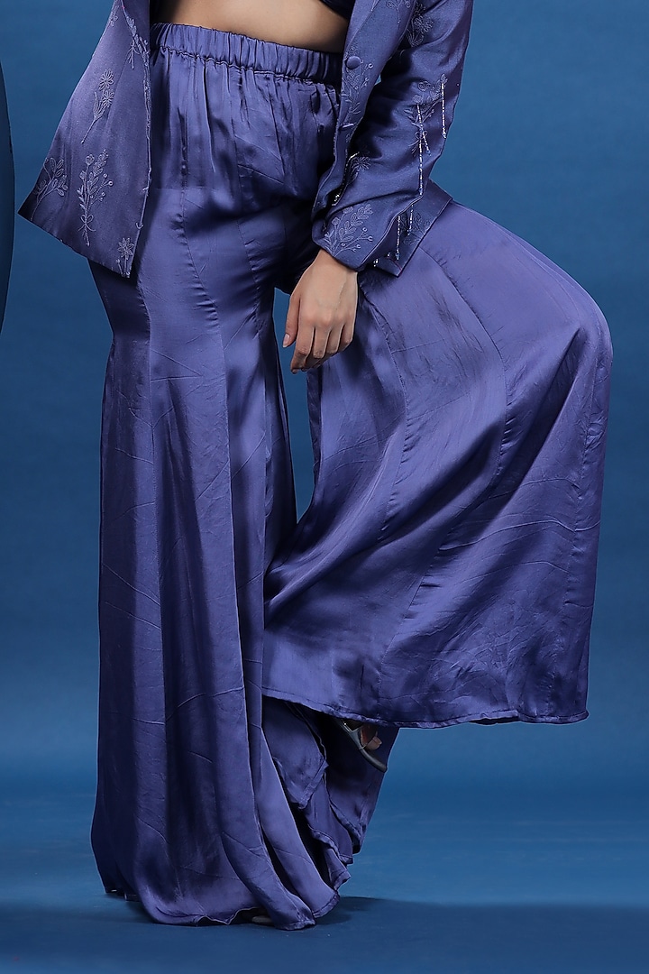 Purple Organza Satin Flared Pant Set by COEUR at Pernia's Pop Up Shop