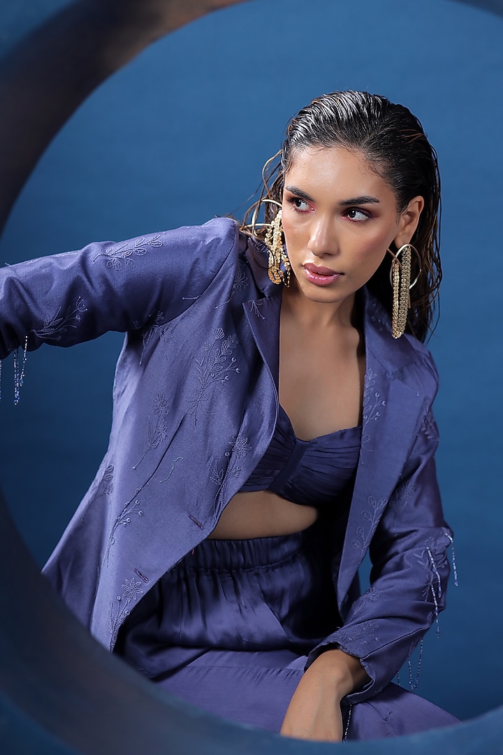 Purple Organza Satin Flared Pant Set by COEUR at Pernia's Pop Up Shop