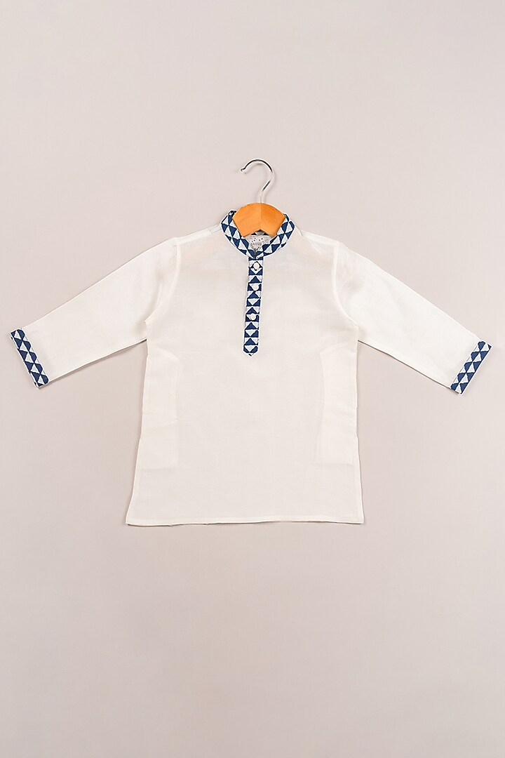 Indigo Printed Bundi Jacket With Kurta Set For Boys by Coo Coo at Pernia's Pop Up Shop