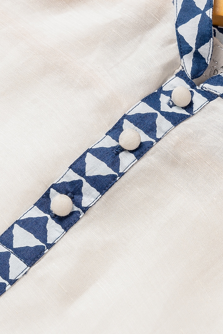 Indigo Printed Bundi Jacket With Kurta Set For Boys by Coo Coo at Pernia's Pop Up Shop