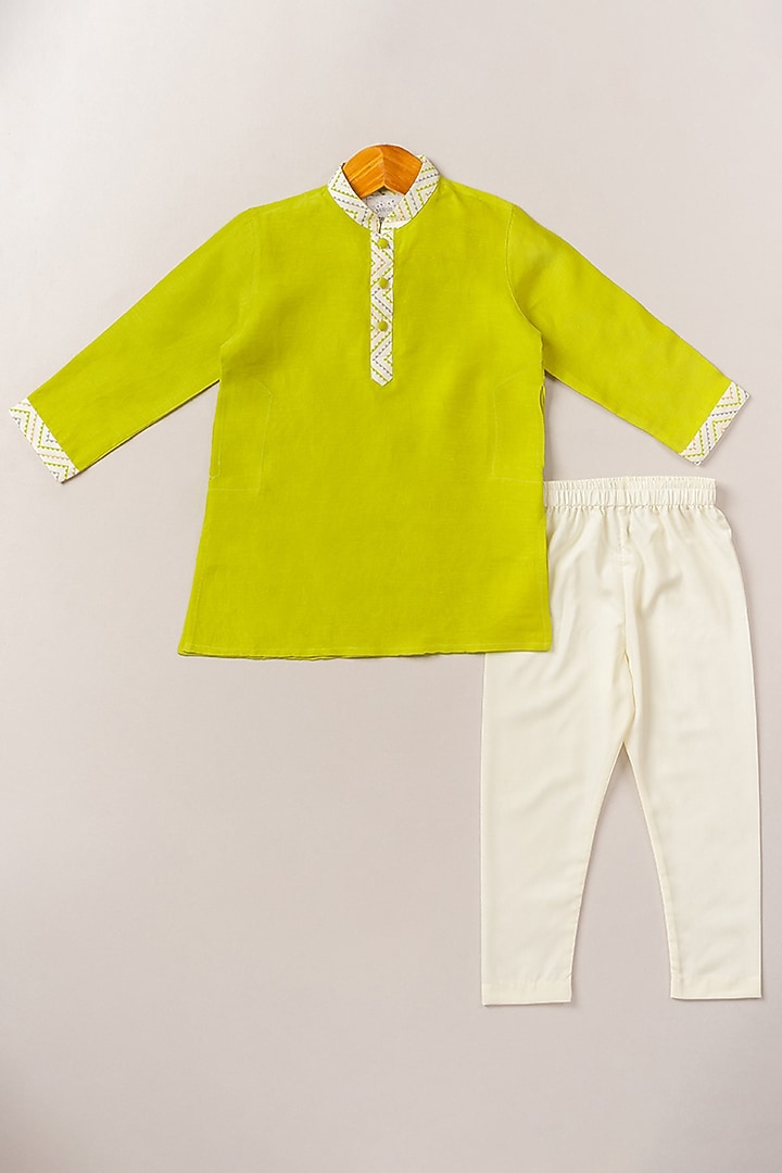 Off-White Bundi Jacket With Kurta Set For Boys by Coo Coo at Pernia's Pop Up Shop