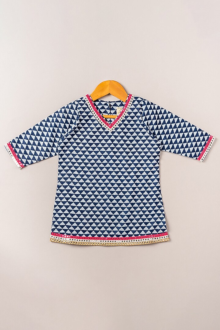 Indigo Printed Kurta Set For Girls by Coo Coo at Pernia's Pop Up Shop