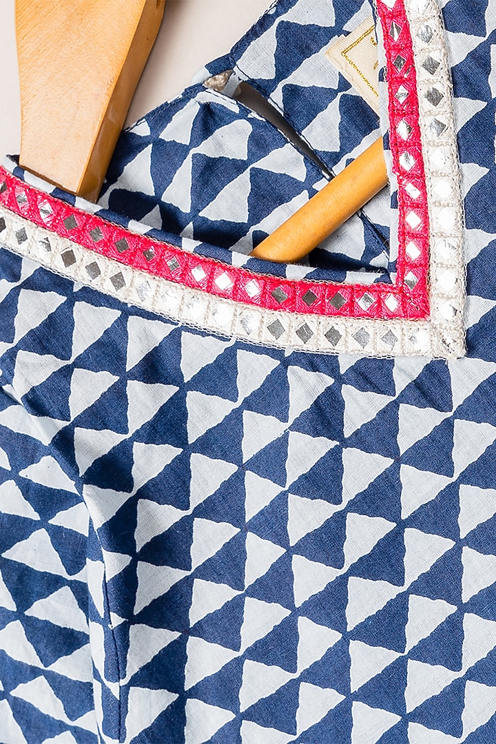 Indigo Printed Kurta Set For Girls by Coo Coo at Pernia's Pop Up Shop