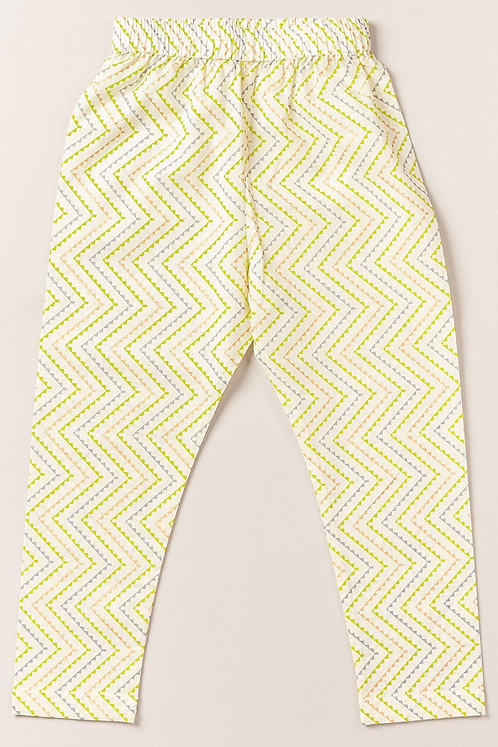 White & Lime Green Printed Kurta Set For Girls by Coo Coo at Pernia's Pop Up Shop