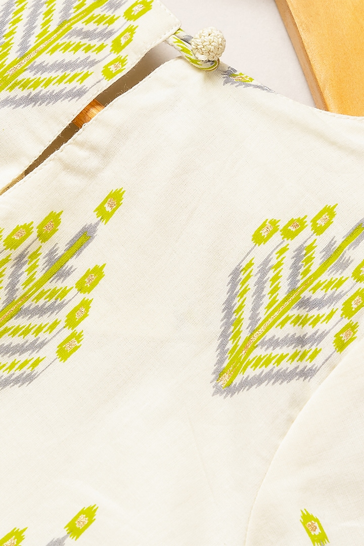 White & Lime Green Printed Kurta Set For Girls by Coo Coo at Pernia's Pop Up Shop