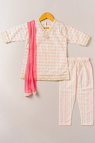 Pink Printed Kurta Set For Girls by Coo Coo