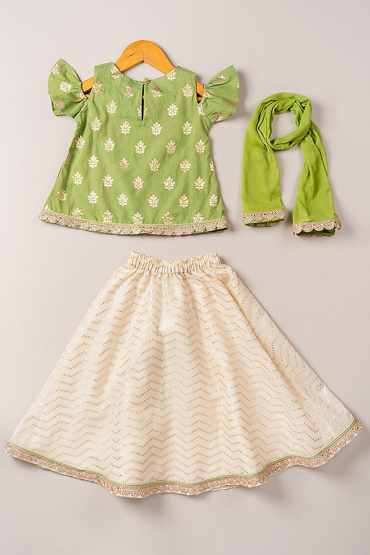 Cream Chanderi Cotton Lehenga Set For Girls by Coo Coo at Pernia's Pop Up Shop