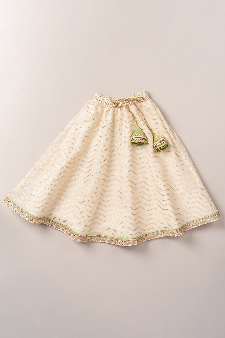 Cream Chanderi Cotton Lehenga Set For Girls by Coo Coo at Pernia's Pop Up Shop