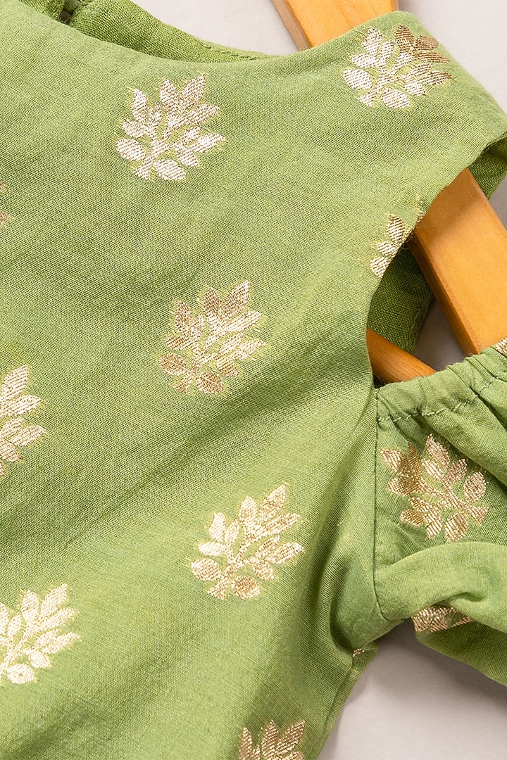 Cream Chanderi Cotton Lehenga Set For Girls by Coo Coo at Pernia's Pop Up Shop