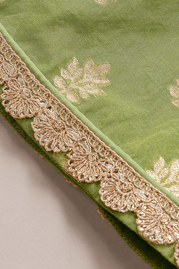 Cream Chanderi Cotton Lehenga Set For Girls by Coo Coo at Pernia's Pop Up Shop