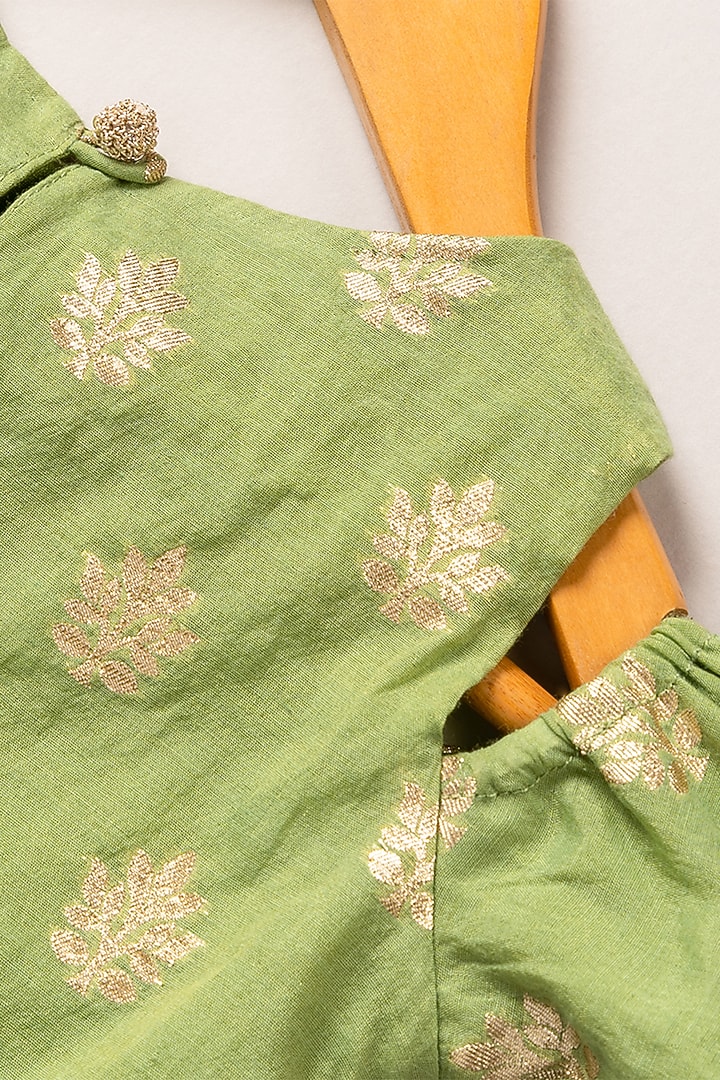 Cream Chanderi Cotton Lehenga Set For Girls by Coo Coo at Pernia's Pop Up Shop