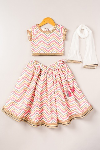 Pink Printed Lehenga Set For Girls by Coo Coo