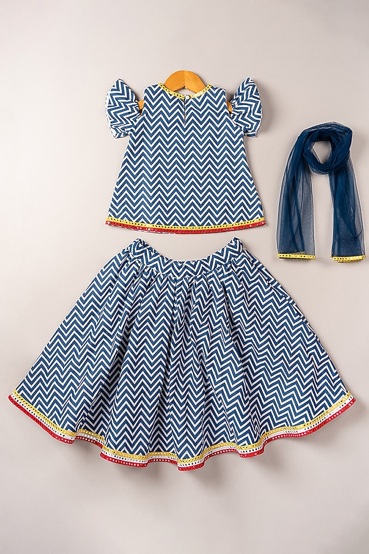 Indigo Printed Lehenga Set For Girls by Coo Coo at Pernia's Pop Up Shop