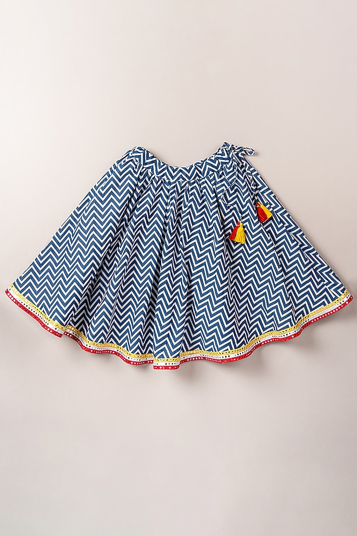Indigo Printed Lehenga Set For Girls by Coo Coo at Pernia's Pop Up Shop