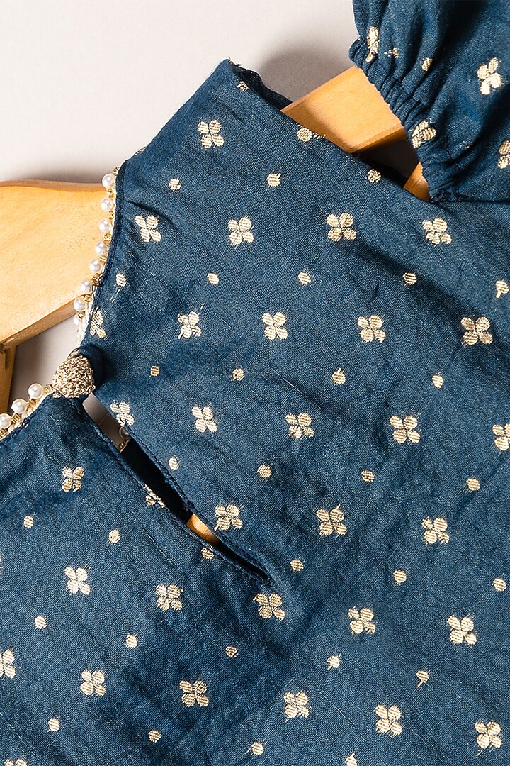 Navy Blue Chanderi Cotton Lehenga Set For Girls by Coo Coo at Pernia's Pop Up Shop