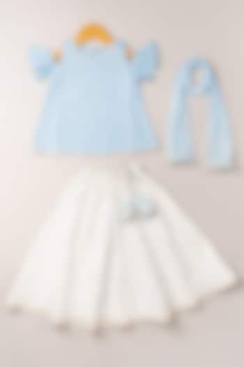 Sky Blue Chanderi Cotton Lehenga Set For Girls by Coo Coo