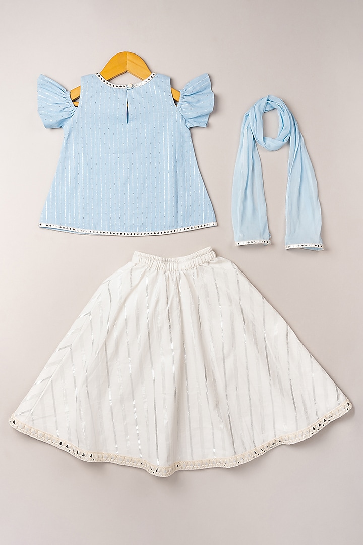 Sky Blue Chanderi Cotton Lehenga Set For Girls by Coo Coo at Pernia's Pop Up Shop