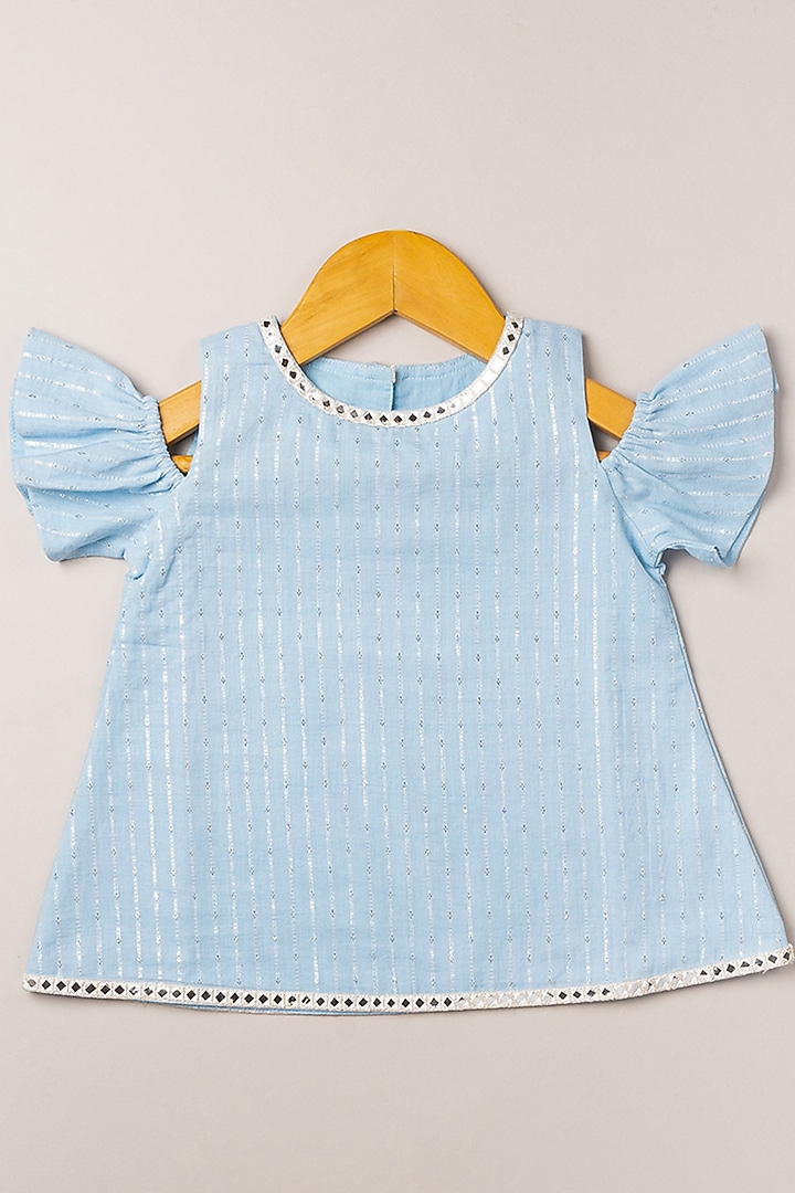 Sky Blue Chanderi Cotton Lehenga Set For Girls by Coo Coo at Pernia's Pop Up Shop