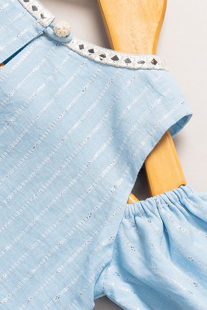 Sky Blue Chanderi Cotton Lehenga Set For Girls by Coo Coo at Pernia's Pop Up Shop