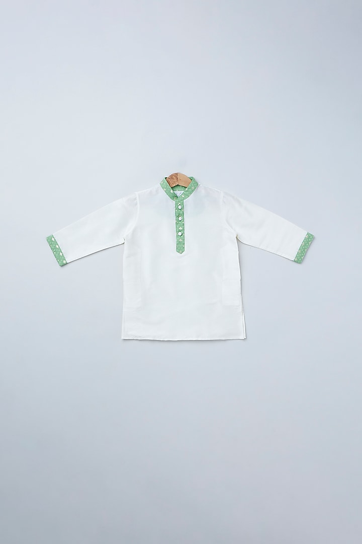 Green Cotton Chanderi Printed Bundi Jacket Set For Boys by Coo Coo at Pernia's Pop Up Shop