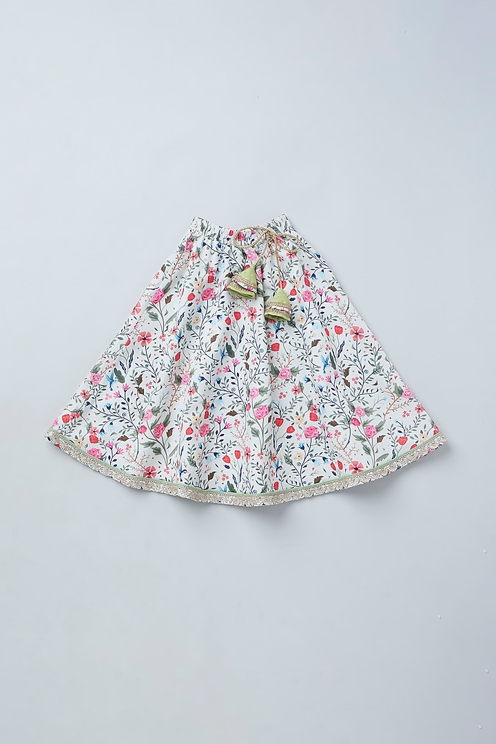 Off-White Crepe Floral Printed Lehenga Set For Girls by Coo Coo at Pernia's Pop Up Shop
