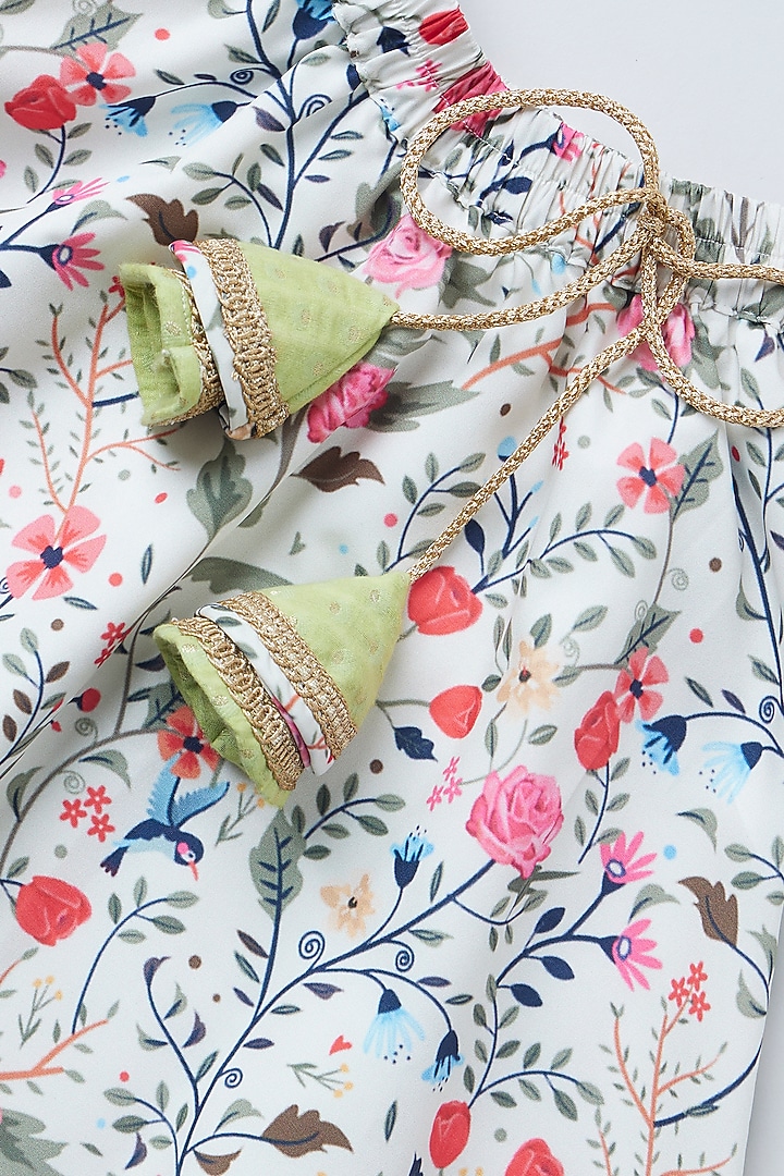 Off-White Crepe Floral Printed Lehenga Set For Girls by Coo Coo at Pernia's Pop Up Shop