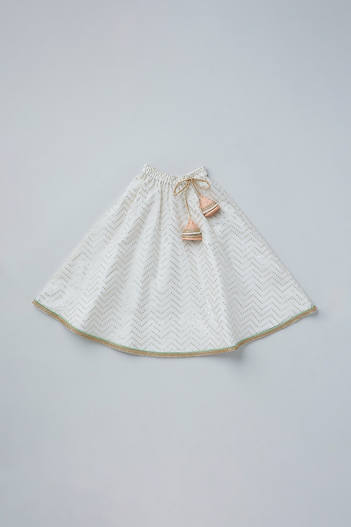 Off-White Cotton Silk Chanderi Chevron Embroidered Lehenga Set For Girls by Coo Coo at Pernia's Pop Up Shop