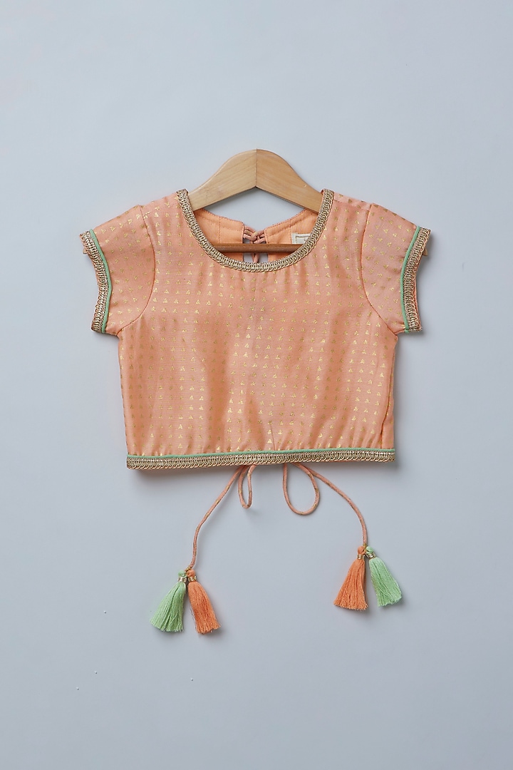 Off-White Cotton Silk Chanderi Chevron Embroidered Lehenga Set For Girls by Coo Coo at Pernia's Pop Up Shop