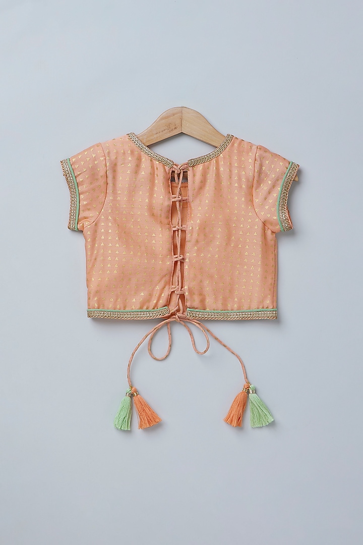 Off-White Cotton Silk Chanderi Chevron Embroidered Lehenga Set For Girls by Coo Coo at Pernia's Pop Up Shop