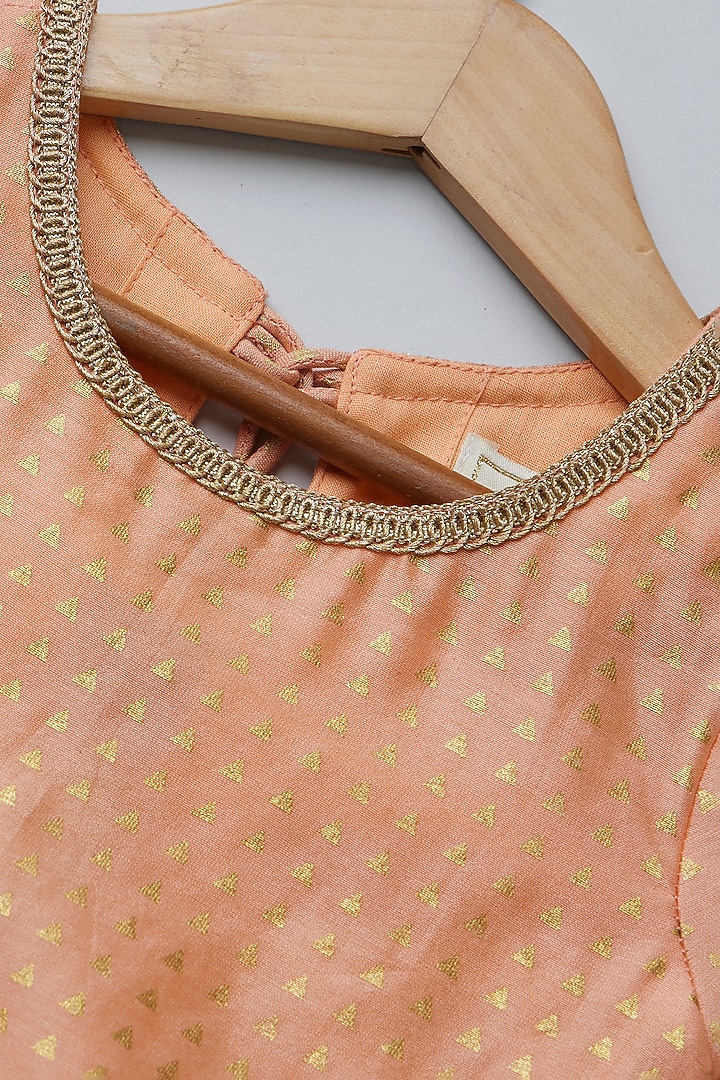 Off-White Cotton Silk Chanderi Chevron Embroidered Lehenga Set For Girls by Coo Coo at Pernia's Pop Up Shop