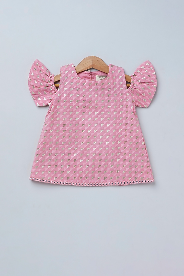 Off-White Soft Cotton Chanderi Golden Striped Embroidered Lehenga Set For Girls by Coo Coo at Pernia's Pop Up Shop