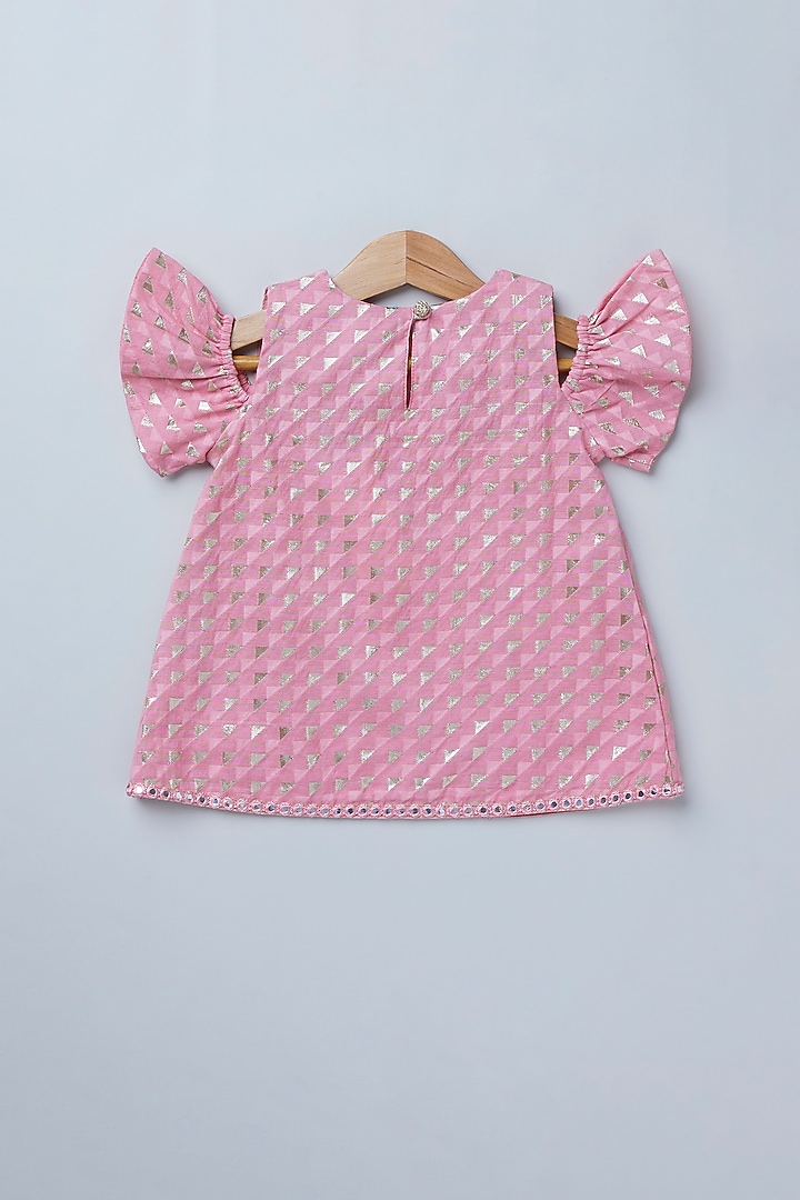Off-White Soft Cotton Chanderi Golden Striped Embroidered Lehenga Set For Girls by Coo Coo at Pernia's Pop Up Shop