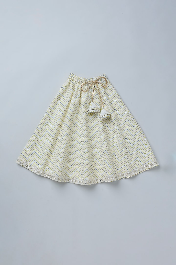 Cream Pure Soft Cotton Zig-Zag Printed Lehenga Set For Girls by Coo Coo at Pernia's Pop Up Shop