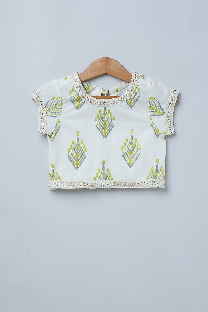 Cream Pure Soft Cotton Zig-Zag Printed Lehenga Set For Girls by Coo Coo at Pernia's Pop Up Shop