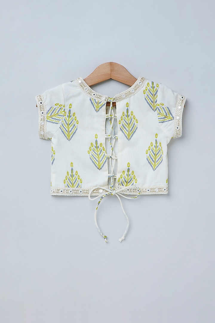 Cream Pure Soft Cotton Zig-Zag Printed Lehenga Set For Girls by Coo Coo at Pernia's Pop Up Shop