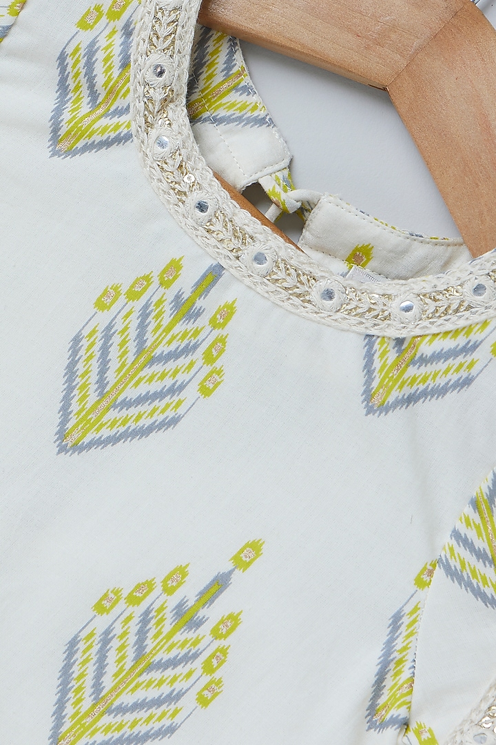 Cream Pure Soft Cotton Zig-Zag Printed Lehenga Set For Girls by Coo Coo at Pernia's Pop Up Shop