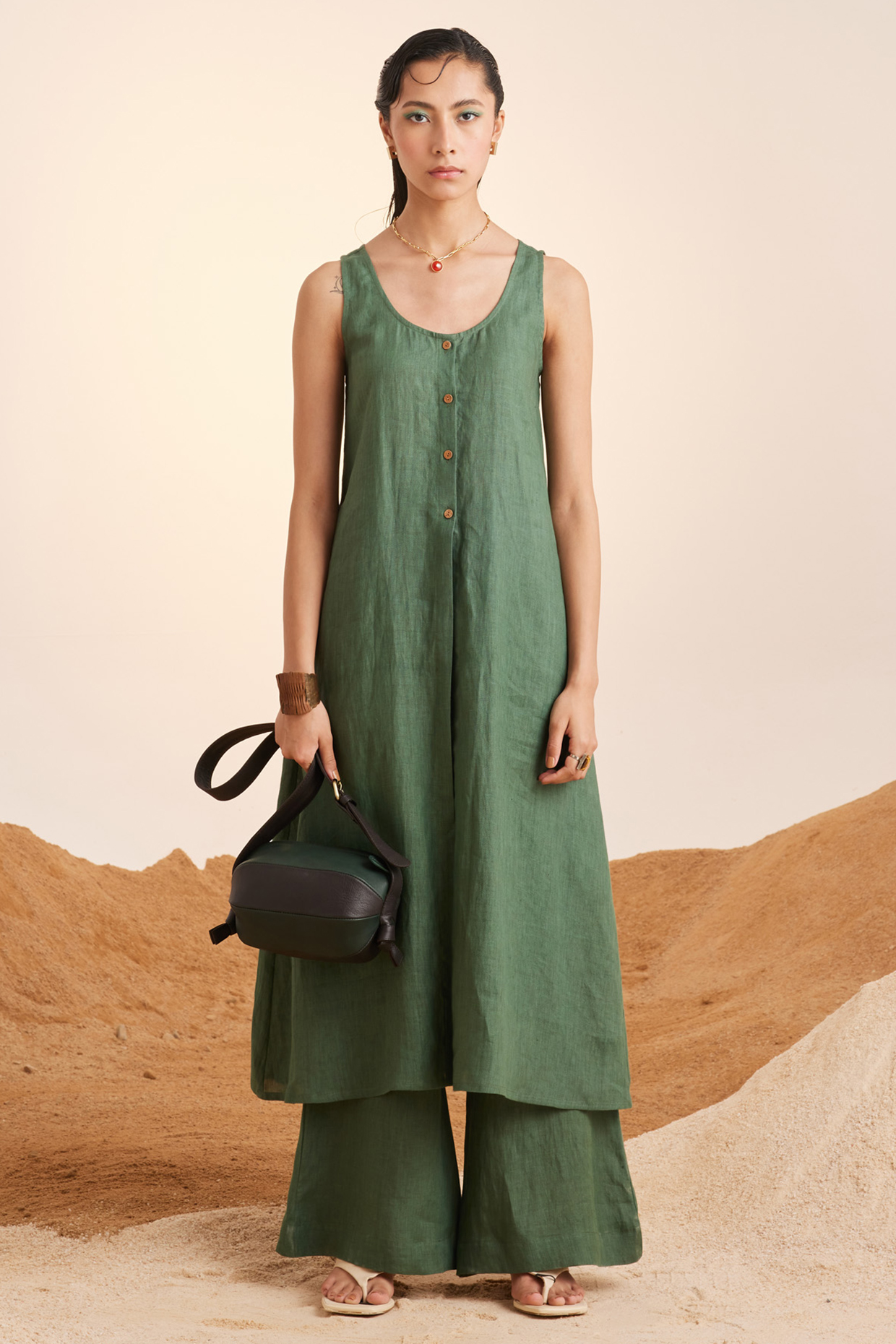 Green Pure Handwoven Linen Co-Ord Set by Cord at Pernia's Pop Up Shop