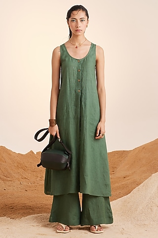Green Pure Handwoven Linen Co-Ord Set by Cord