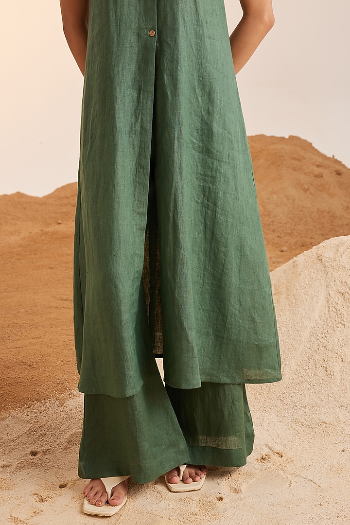 Green Pure Handwoven Linen Co-Ord Set by Cord at Pernia's Pop Up Shop