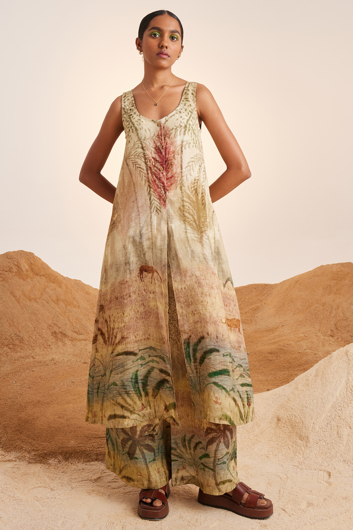 Multi-Colored Pure Handwoven Linen Printed Co-Ord Set by Cord at Pernia's Pop Up Shop