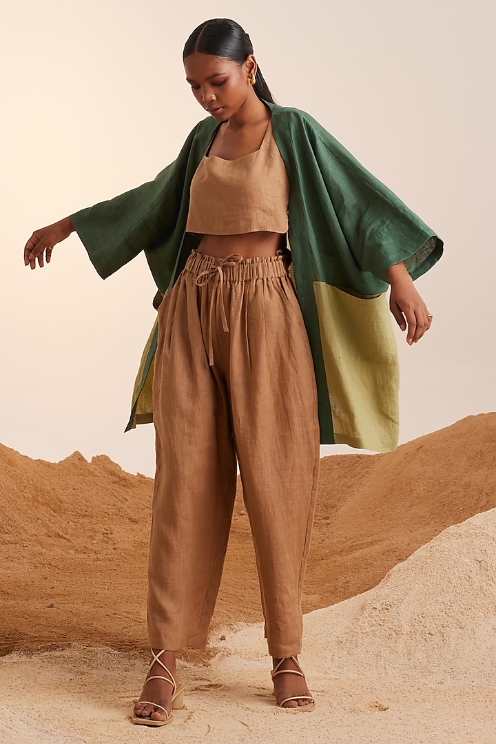 Fern-Matcha Green Pure Handwoven Linen Cape Set by Cord at Pernia's Pop Up Shop