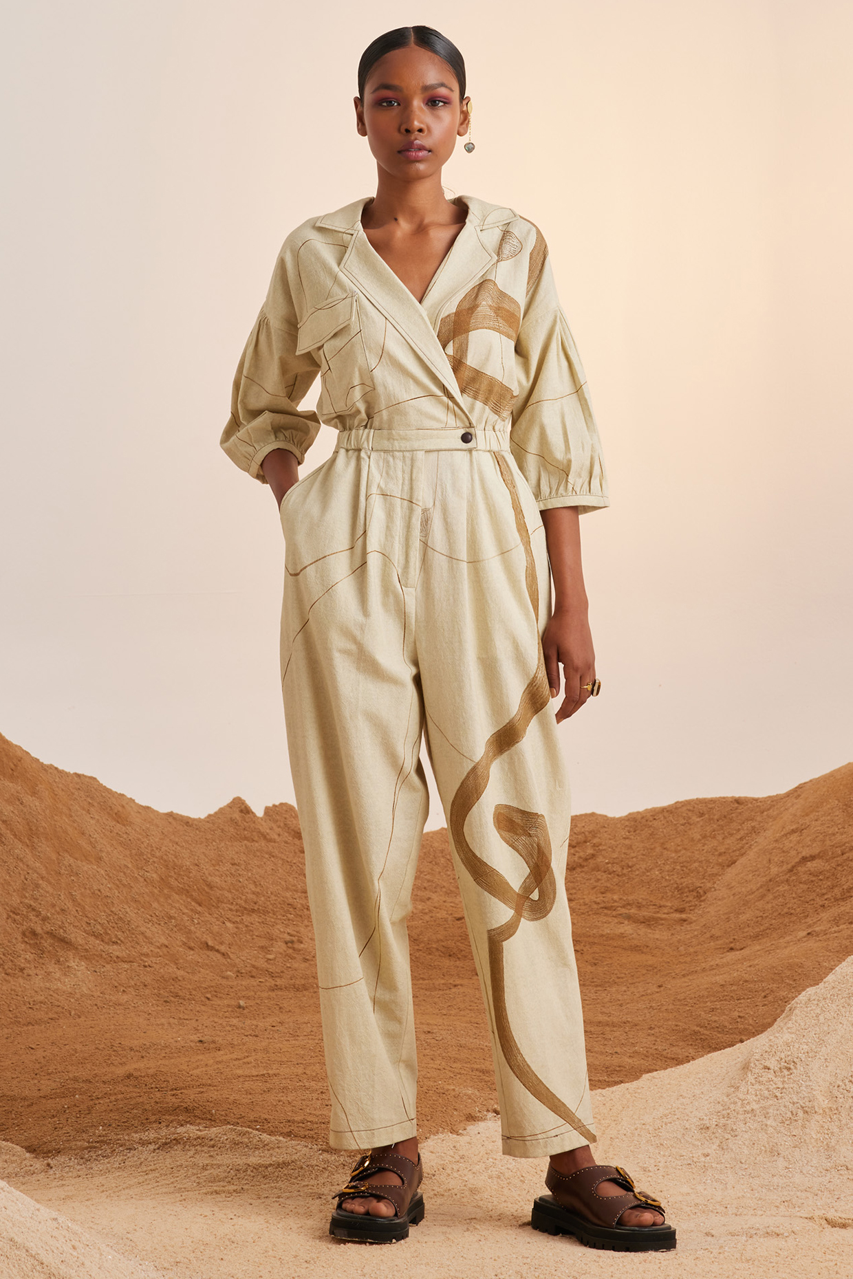 White Crinkle Cotton Printed Jumpsuit by Cord at Pernia's Pop Up Shop
