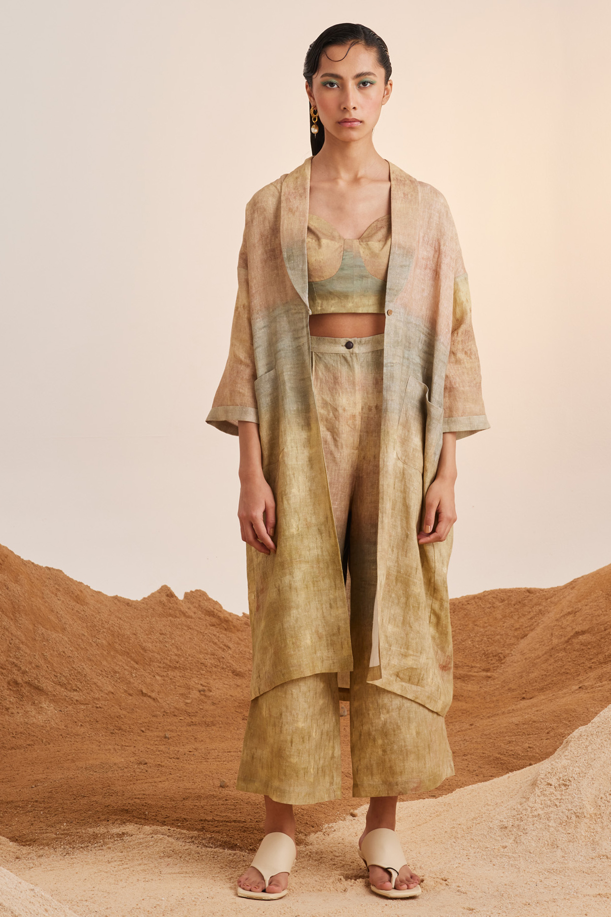 Fawn Beige Pure Linen Co-Ord Set by Cord at Pernia's Pop Up Shop