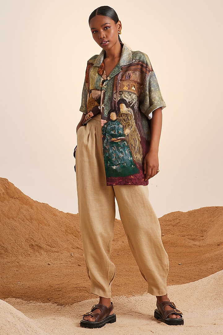 Multi-Colored Handwoven Linen Printed Oversized Shirt by Cord at Pernia's Pop Up Shop