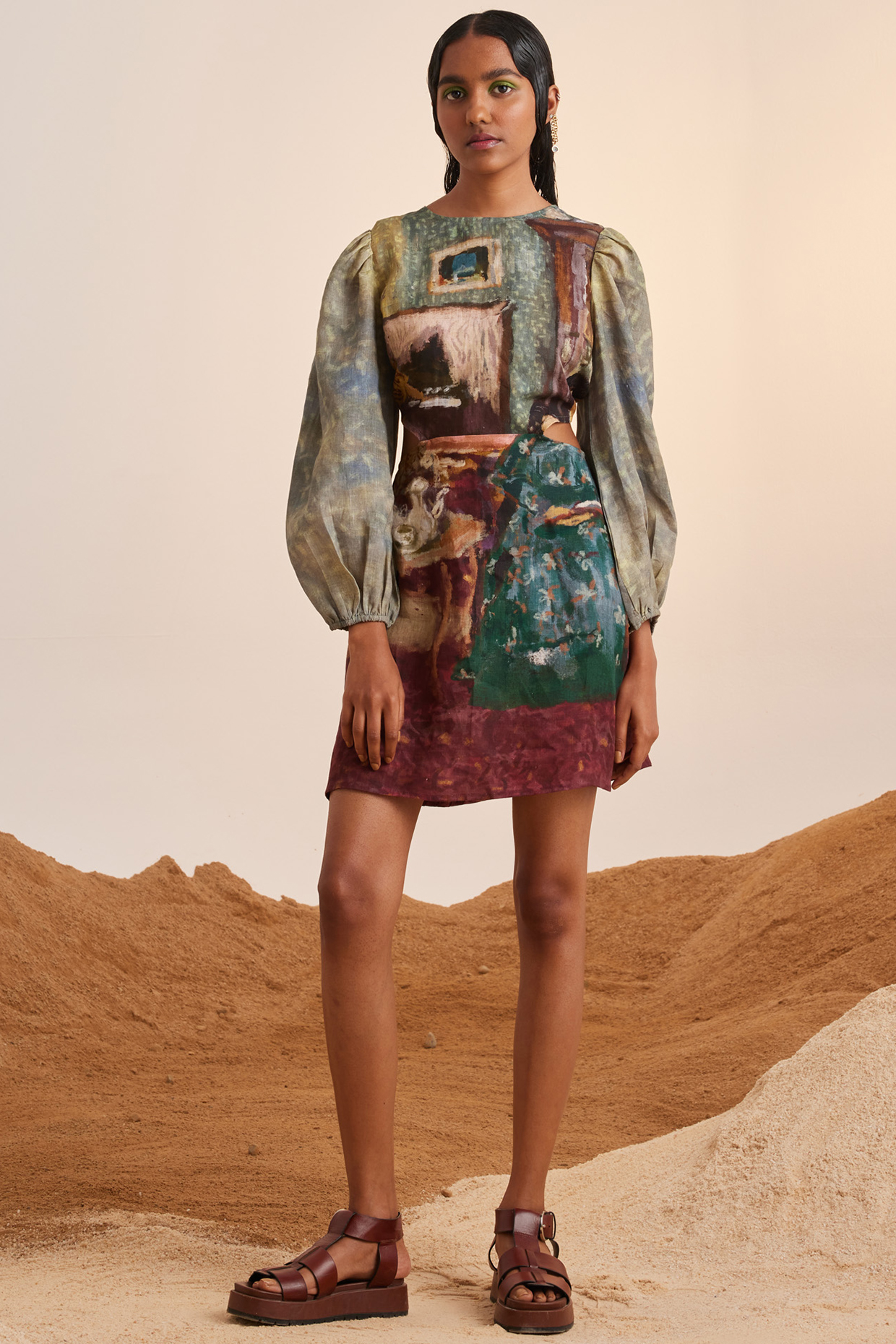 Multi-Colored Pure Linen Summer Dress by Cord at Pernia's Pop Up Shop