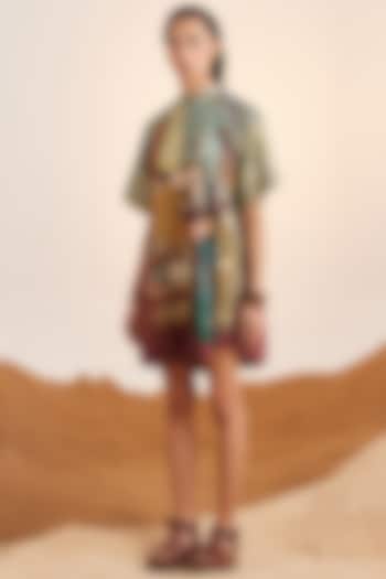 Multi-Colored Cotton Satin Printed Mini Summer Dress by Cord at Pernia's Pop Up Shop