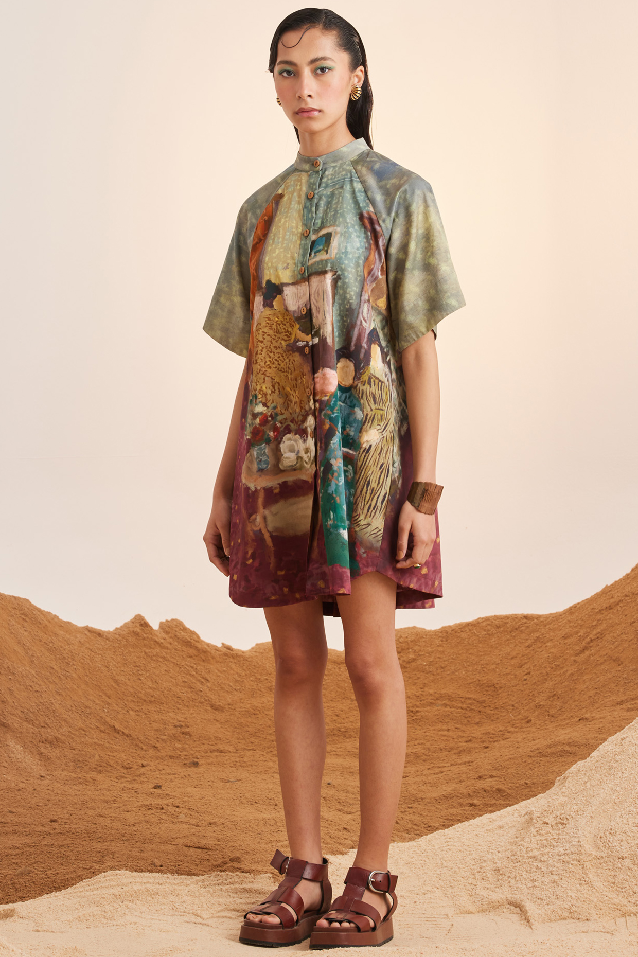 Multi-Colored Cotton Satin Printed Mini Summer Dress by Cord at Pernia's Pop Up Shop