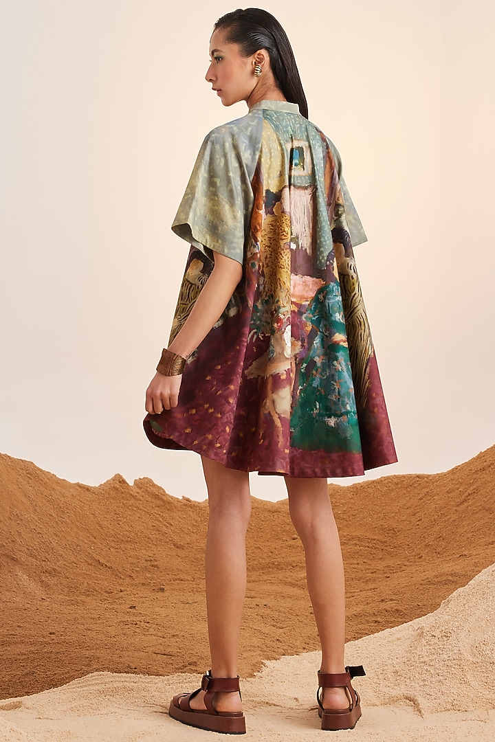 Multi-Colored Cotton Satin Printed Mini Summer Dress by Cord at Pernia's Pop Up Shop
