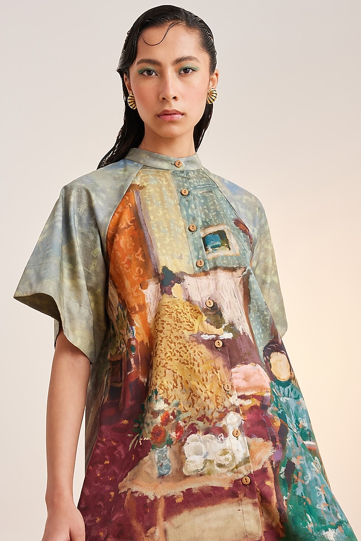 Multi-Colored Cotton Satin Printed Mini Summer Dress by Cord at Pernia's Pop Up Shop