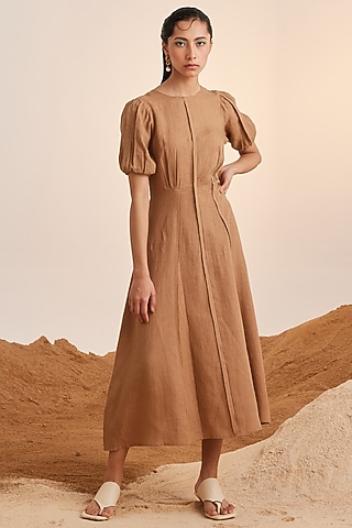 Sand Colored Handwoven Linen Midi Dress by Cord